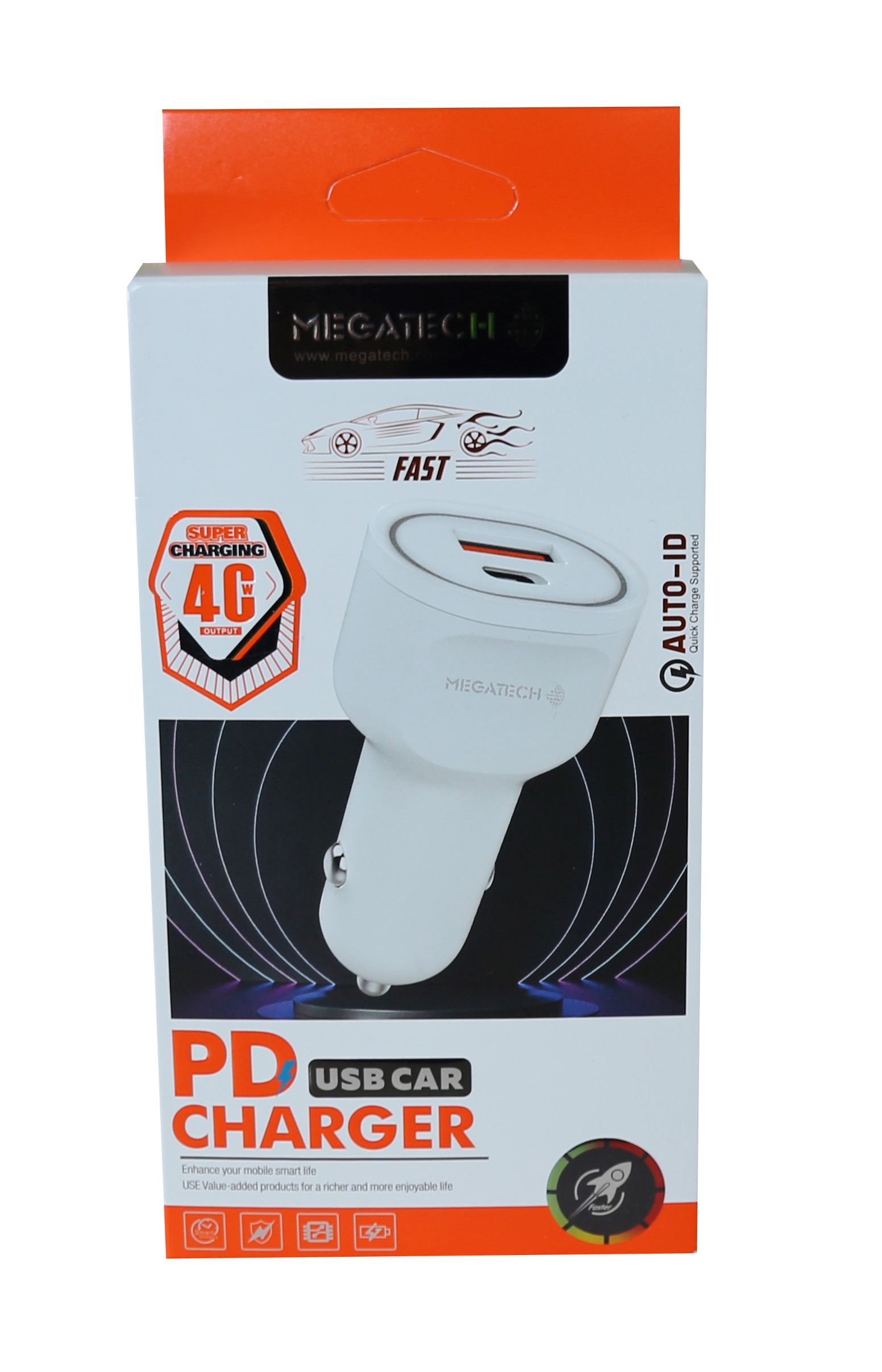 MEGATECH T05-M40 BEYAZ  40W PD-USB ARAC CAKMAKLIK SARJ BASLIGI HIZLI SARJ